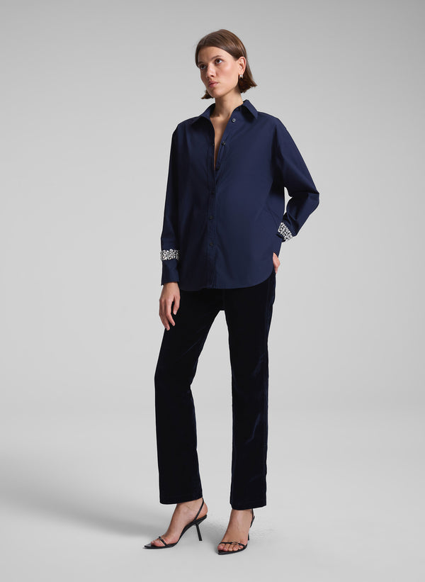A.l.c. Calvin Embellished Sleeve Shirt Maritime Navy
