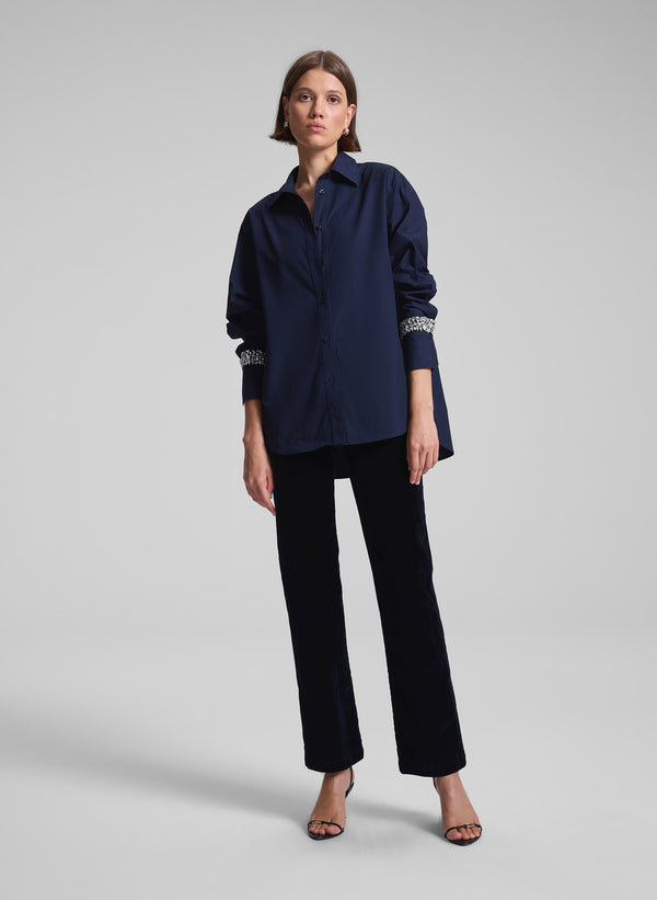 a.l.c. Calvin Embellished Sleeve Shirt Maritime Navy