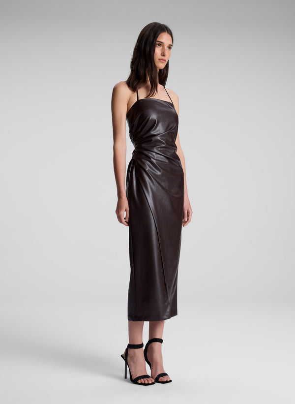 a.l.c. Charlotte Vegan Leather Midi Dress Chocolate Plum