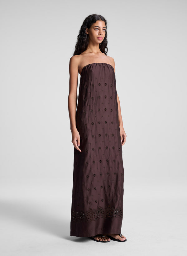 A.l.c. Dalia Strapless Embriodered Maxi Dress Ganache