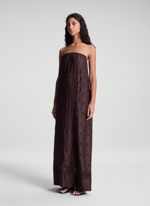 A.l.c. Dalia Strapless Embriodered Maxi Dress Ganache