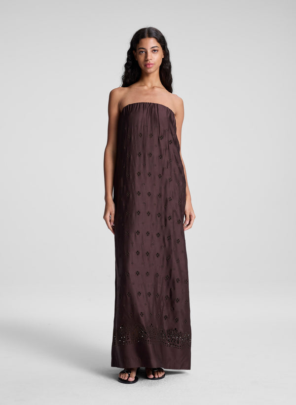 a.l.c. Dalia Strapless Embriodered Maxi Dress Ganache