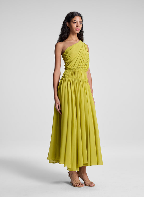 A.l.c. Drew Silk One Shoulder Midi Dress Cactus Bloom
