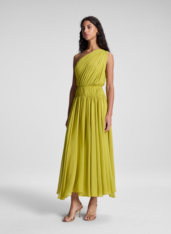 A.l.c. Drew Silk One Shoulder Midi Dress Cactus Bloom
