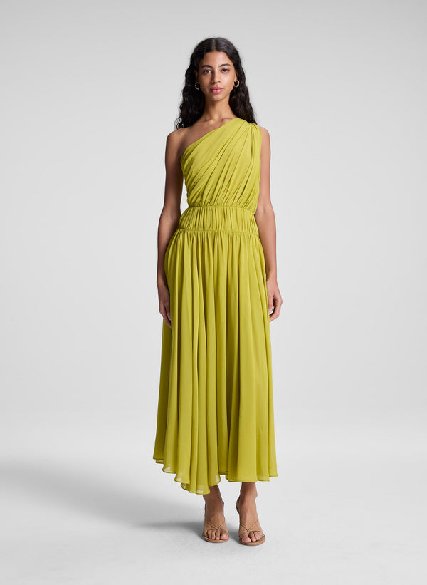 a.l.c. Drew Silk One Shoulder Midi Dress Cactus Bloom