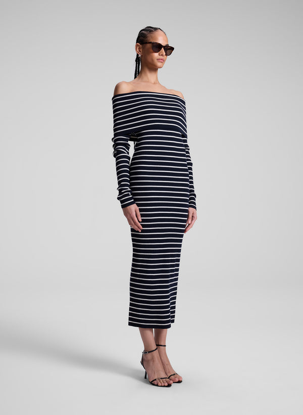 A.l.c. Evelyn Merino Off Shoulder Midi Dress Midnight/White
