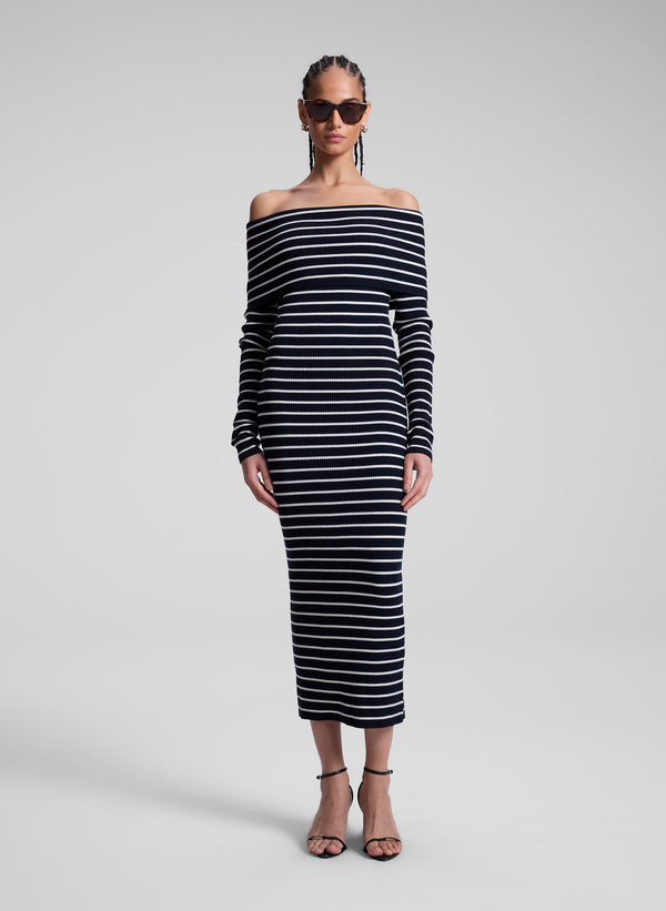 a.l.c. Evelyn Merino Off Shoulder Midi Dress Midnight/White