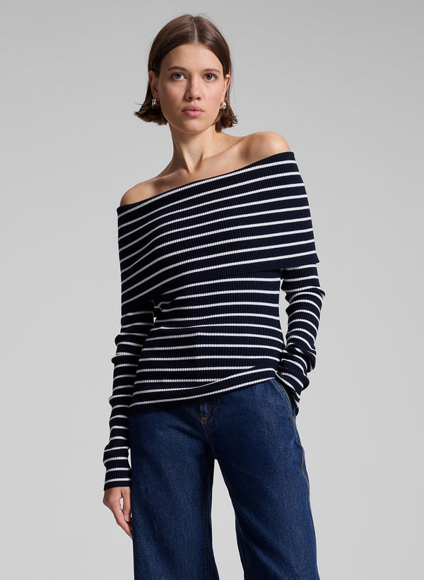 a.l.c. Evelyn Merino Off Shoulder Top Midnight/White