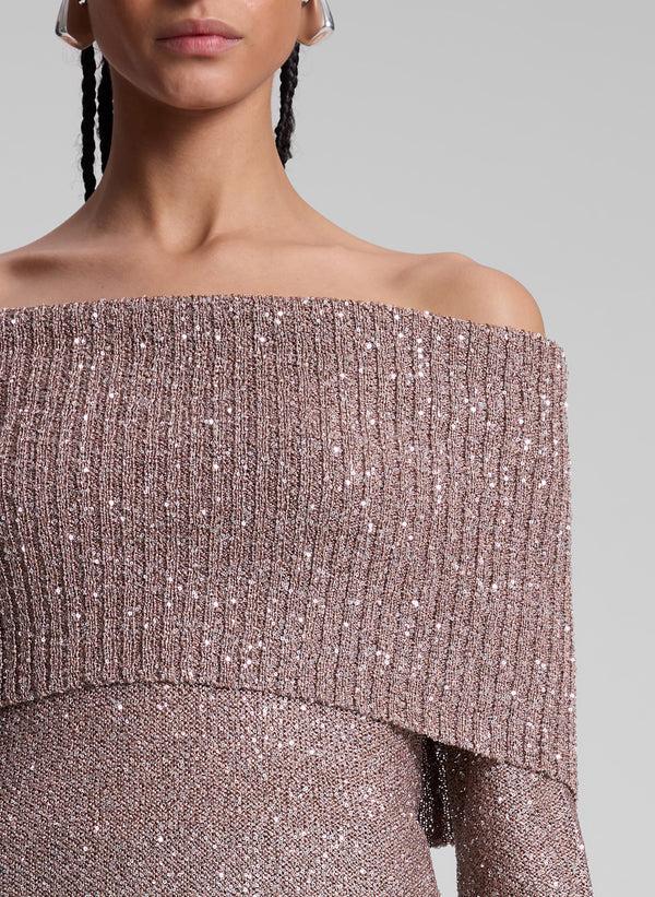 A.l.c. Evelyn Metallic Knit Off Shoulder Top Mauve/Silver