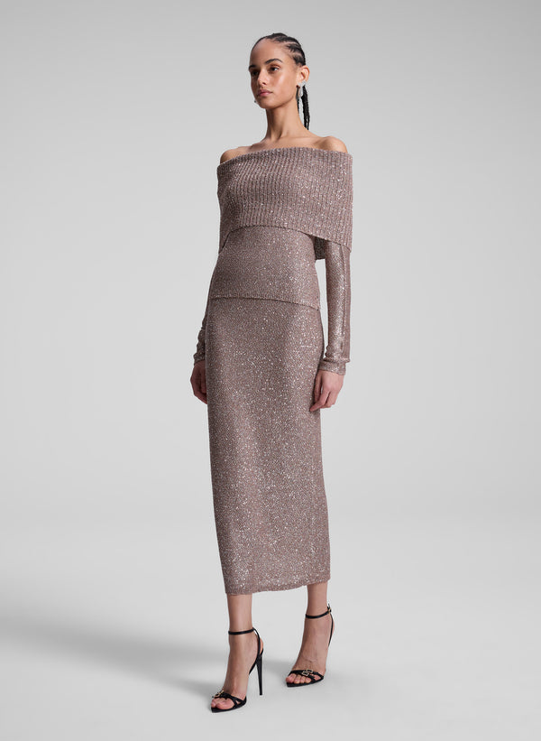 A.l.c. Evelyn Metallic Knit Off Shoulder Top Mauve/Silver