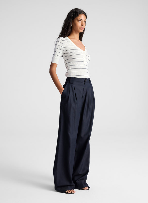 A.l.c. Francis Fine Cotton Knit Top Bright White/Navy