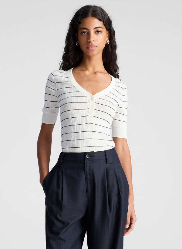 a.l.c. Francis Fine Cotton Knit Top Bright White/Navy