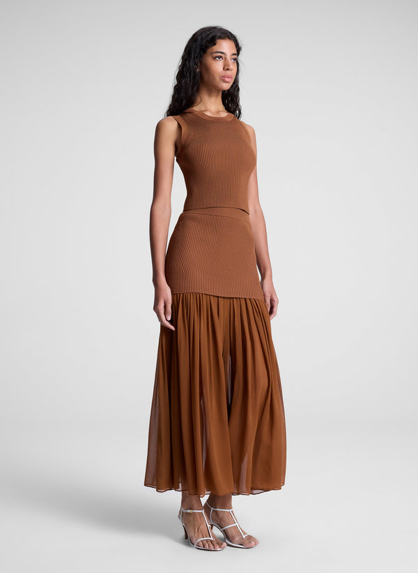 A.l.c. Hayden Knit Chiffon Maxi Skirt Light Chestnut