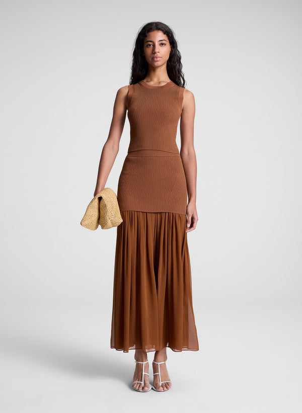 a.l.c. Hayden Knit Chiffon Maxi Skirt Light Chestnut