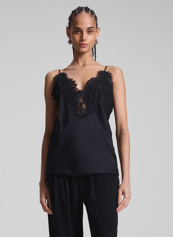 a.l.c. Lennon Satin and Lace Camisole Top Black/Black