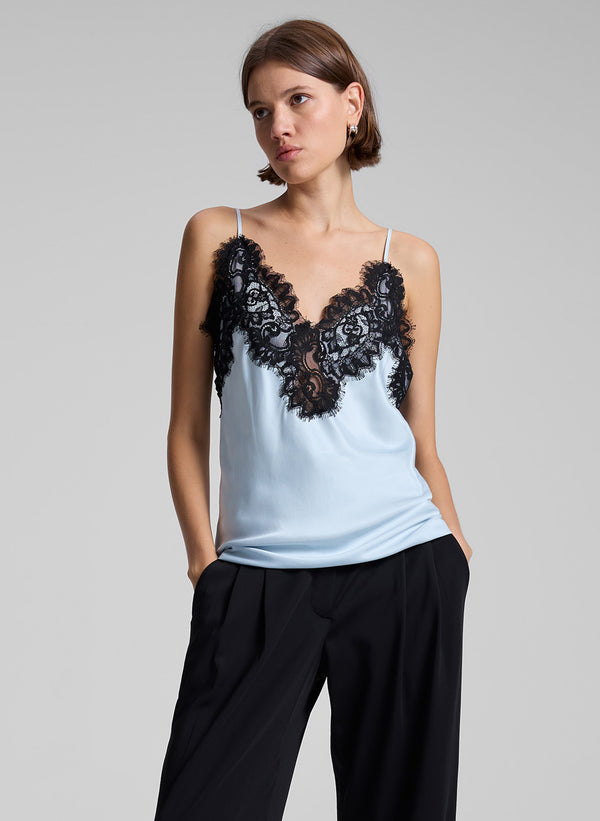 a.l.c. Lennon Satin and Lace Camisole Top Cascade/Black