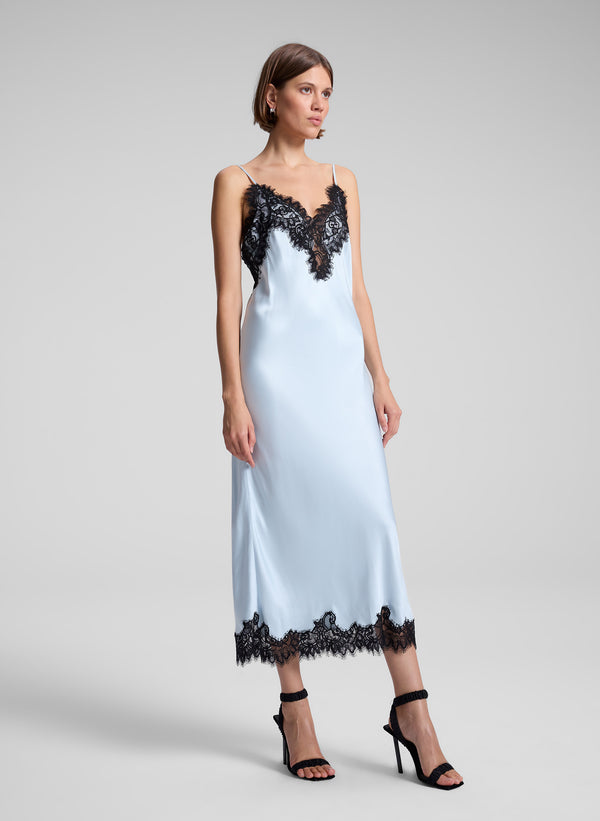 A.l.c. Lennon Satin And Lace Midi Dress Cascade/Black