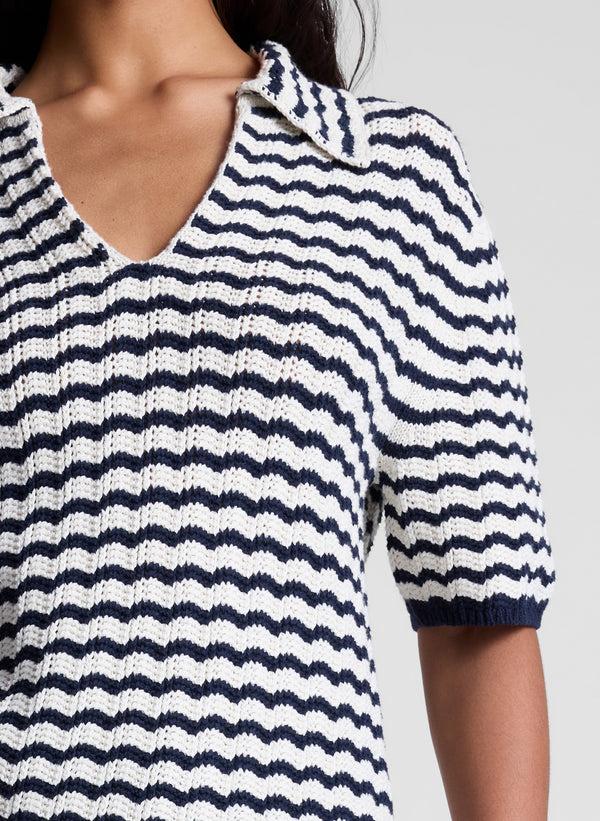 A.l.c. Logan Striped Cotton Oversized Knit Top Parchment/Navy Stripe