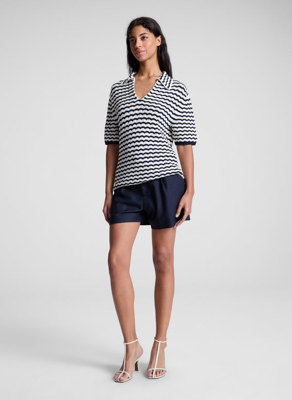 A.l.c. Logan Striped Cotton Oversized Knit Top Parchment/Navy Stripe