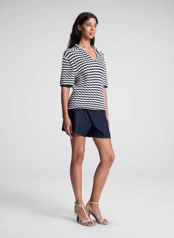 a.l.c. Logan Striped Cotton Oversized Knit Top Parchment/Navy Stripe