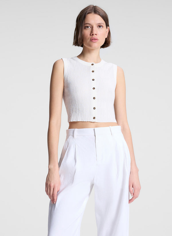a.l.c. Lottie Cropped Fine Cotton Knit Top Bright White