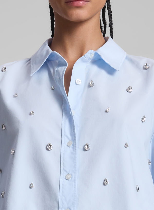 A.l.c. Mackie Embellished Cropped Cotton Shirt Ice Water