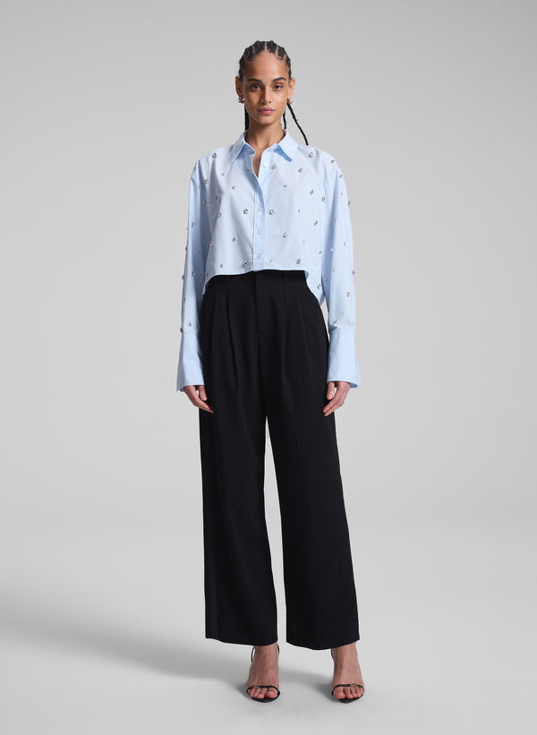 A.l.c. Mackie Embellished Cropped Cotton Shirt Ice Water