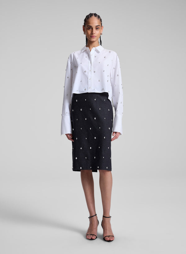 a.l.c. Mackie Embellished Cropped Cotton Shirt White