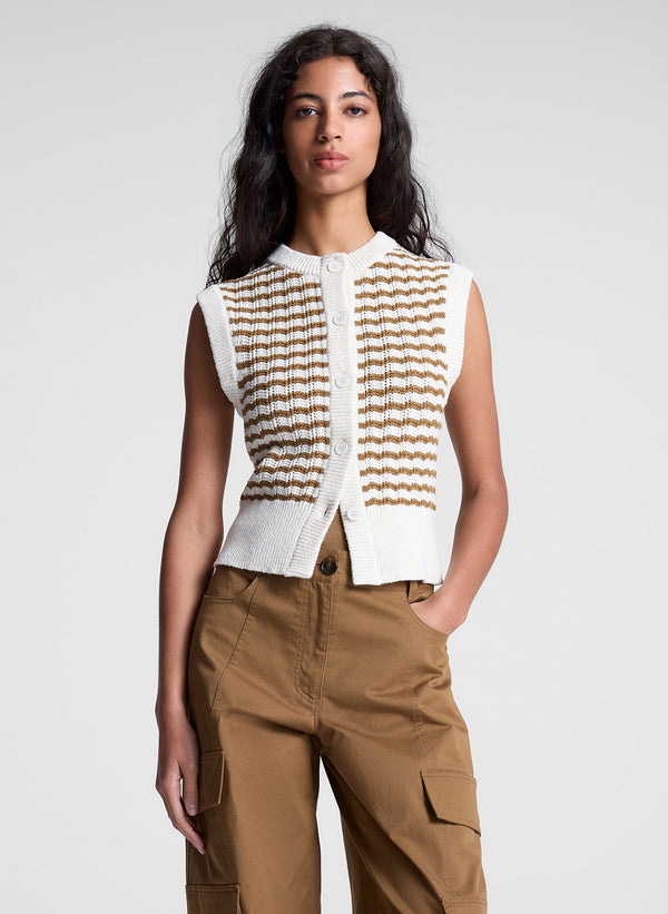 a.l.c. Margo Striped Knit Top Parchment/Aged Bronze Stripe