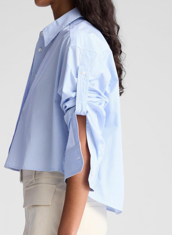 A.l.c. Maude Cropped Cotton Shirt Light Blue/White Stripe