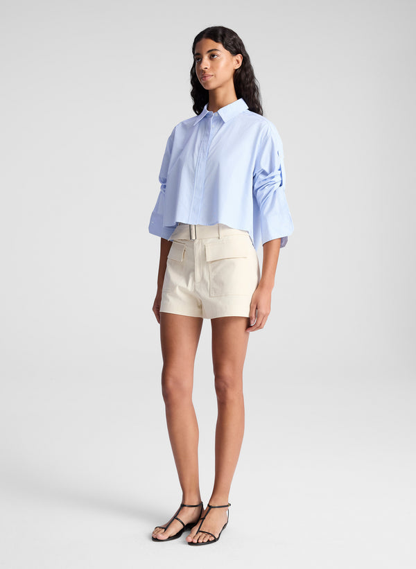 A.l.c. Maude Cropped Cotton Shirt Light Blue/White Stripe