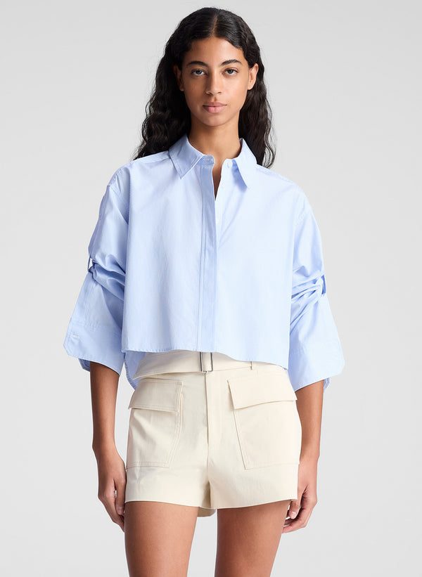a.l.c. Maude Cropped Cotton Shirt Light Blue/White Stripe