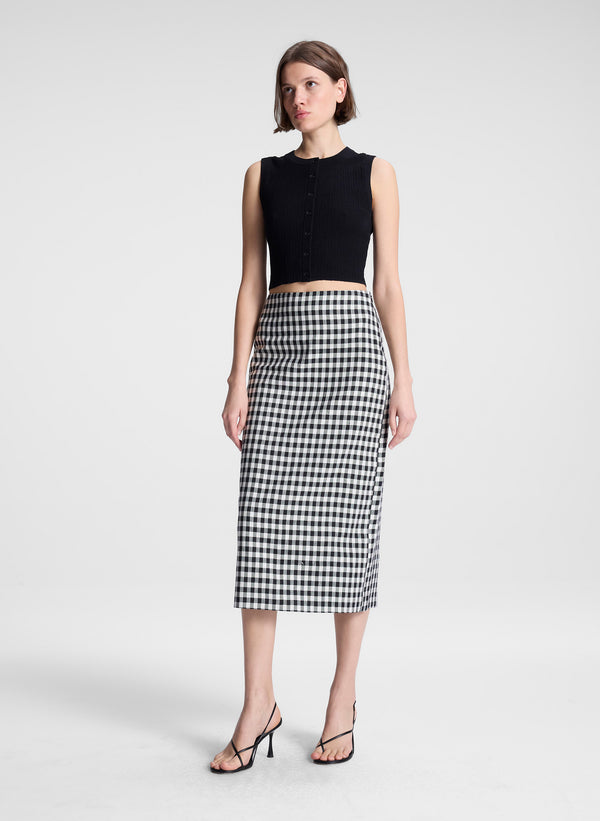 A.l.c. Phoebe Tailored Gingham Midi Skirt Black/Cream
