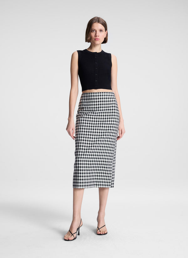 a.l.c. Phoebe Tailored Gingham Midi Skirt Black/Cream