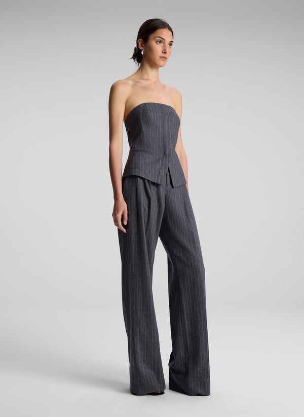 A.l.c. Renee Strapless Wool Cashmere Pinstripe Top Grey Melange