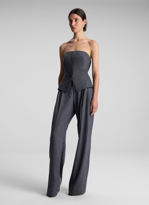 A.l.c. Renee Strapless Wool Cashmere Pinstripe Top Grey Melange
