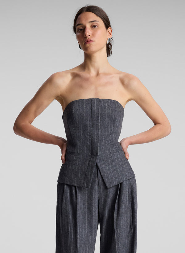 a.l.c. Renee Strapless Wool Cashmere Pinstripe Top Grey Melange