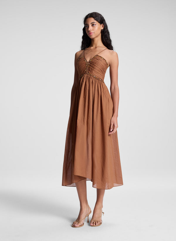 A.l.c. Rumi Embellished Cotton Midi Dress Light Chestnut