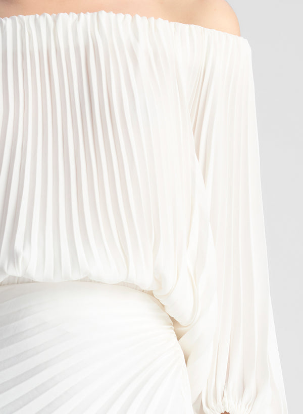A.l.c. Sienna Satin Pleated Off Shoulder Top Whisper White