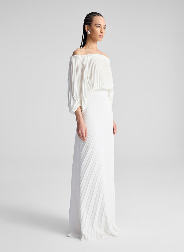 A.l.c. Sienna Satin Pleated Off Shoulder Top Whisper White
