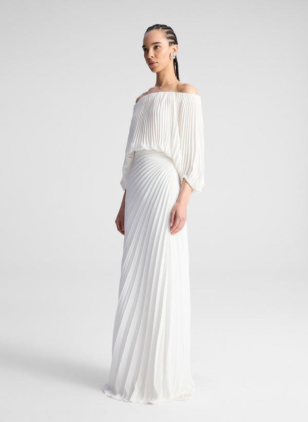 A.l.c. Sienna Satin Pleated Off Shoulder Top Whisper White