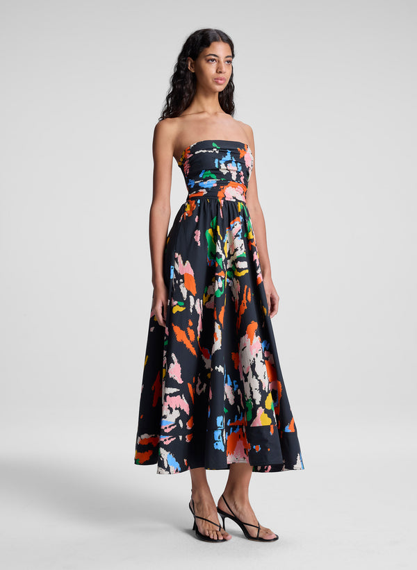 A.l.c. Tate Strapless Printed Midi Dress Black Multi