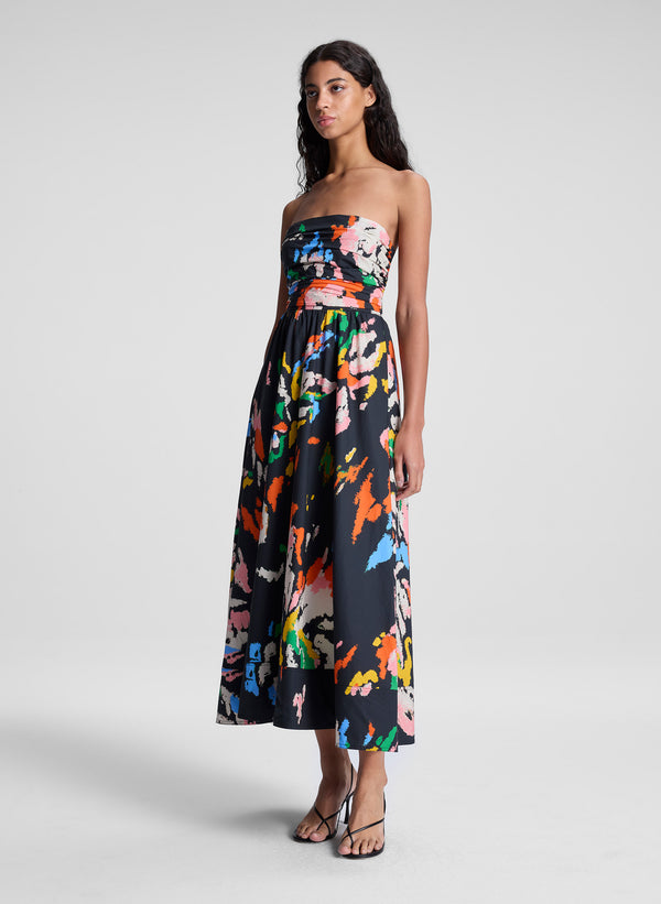 A.l.c. Tate Strapless Printed Midi Dress Black Multi
