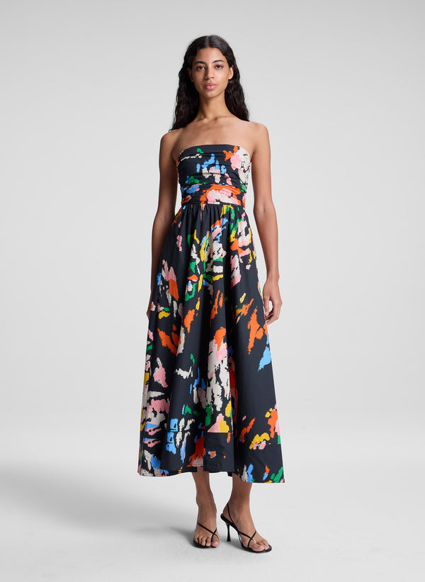 a.l.c. Tate Strapless Printed Midi Dress Black Multi