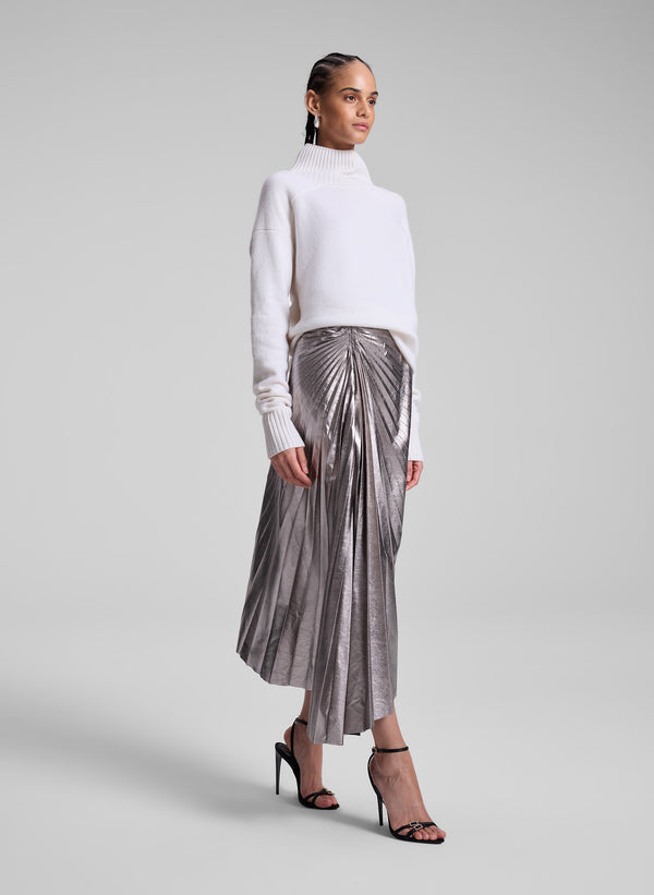 A.l.c. Tracy Metallic Vegan Leather Skirt Smoky Silver