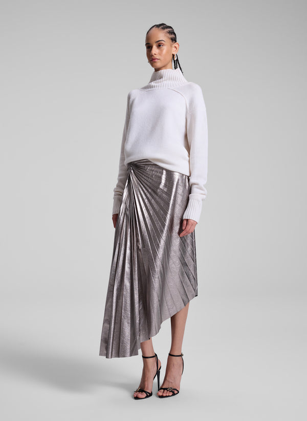 A.l.c. Tracy Metallic Vegan Leather Skirt Smoky Silver