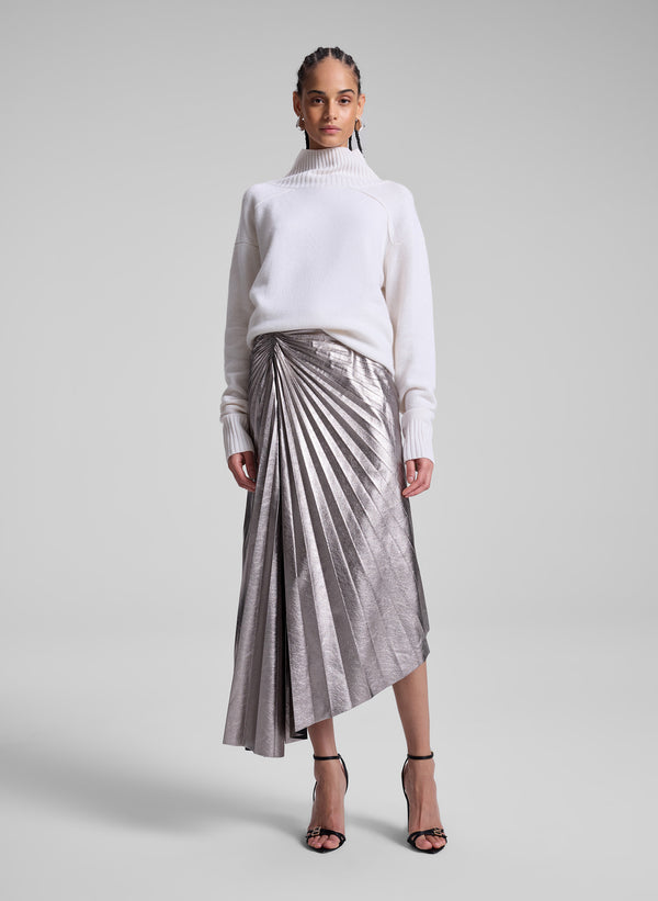 a.l.c. Tracy Metallic Vegan Leather Skirt Smoky Silver