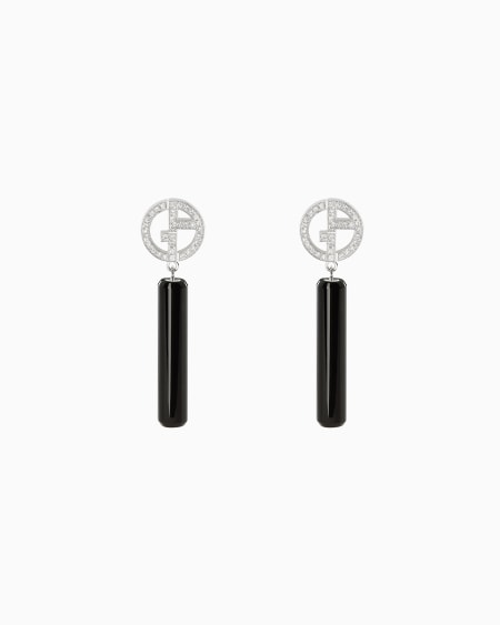 a|x armani exchange 18K white-gold diamond-and-onyx Borgonuovo earrings