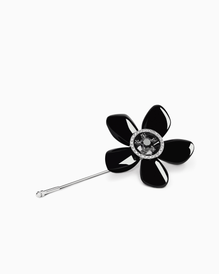 a|x armani exchange 18K white-gold diamond-and-onyx Sì brooch