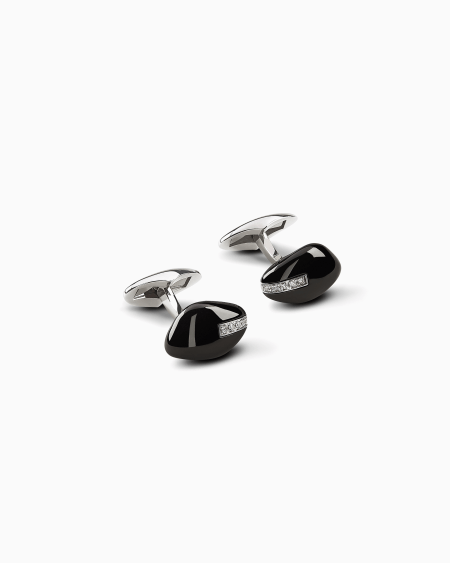 a|x armani exchange 18K white-gold diamond-and-onyx Sì cufflinks